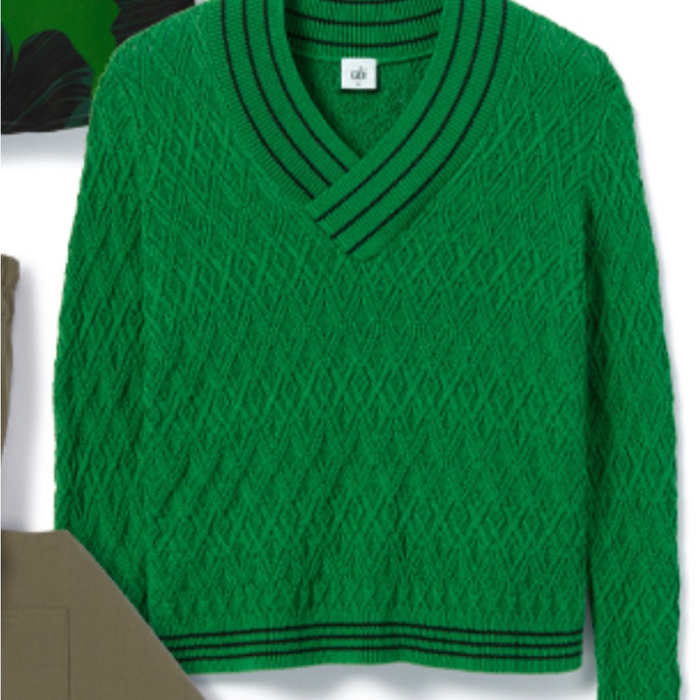CAbi Emerald Green V-Neck Sweater with Textured Knit